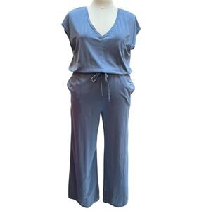 Athleta Willow Short Sleeve V Neck Jumpsuit Women's Size Large Blue